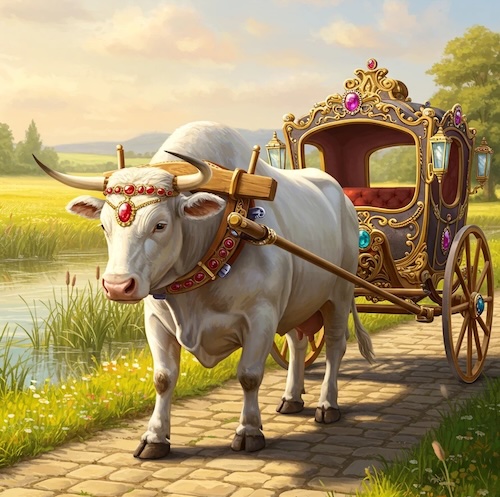 File:White ox jeweled carriage craiyon image.jpg